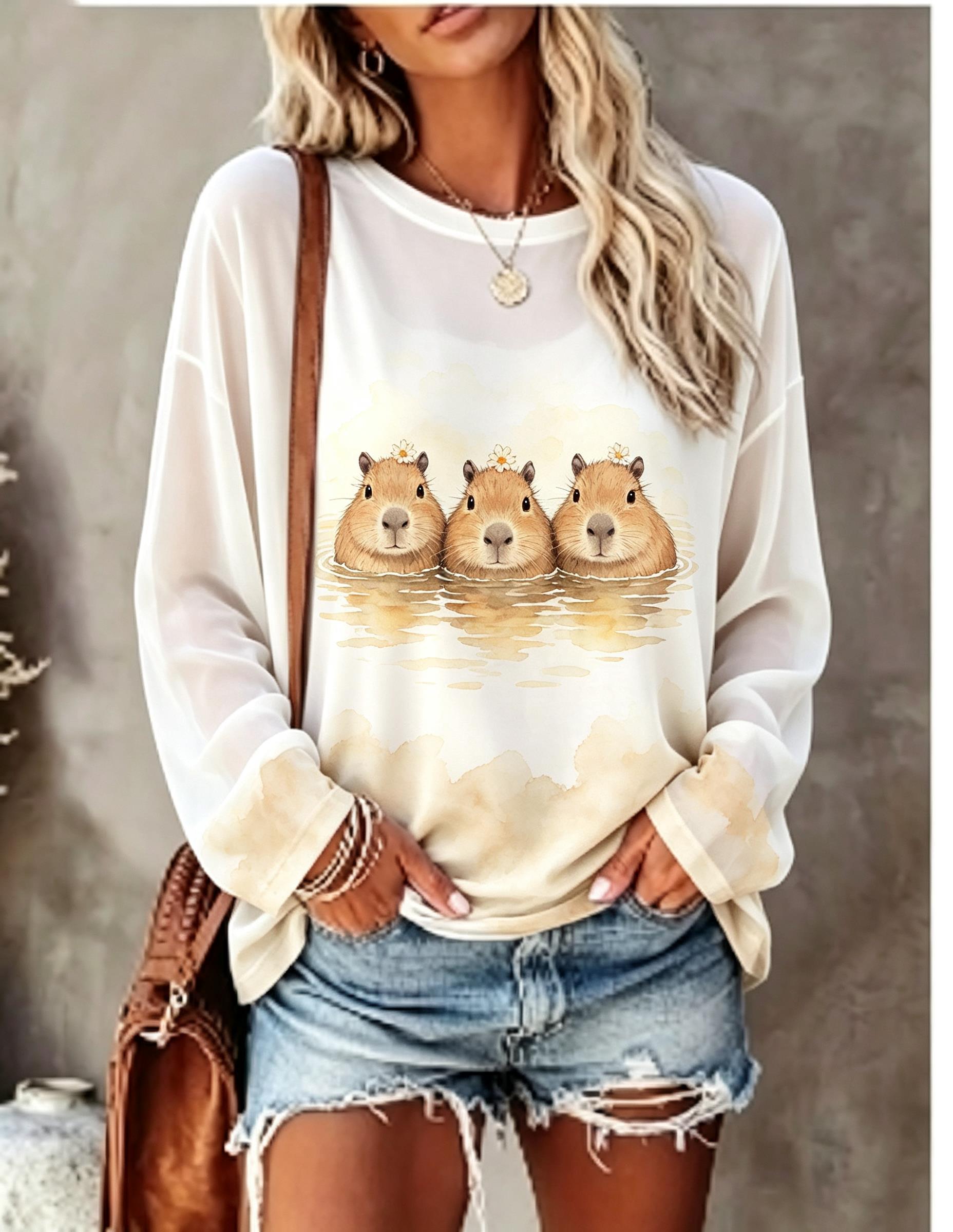 T-Shirts - Dames T-shirt met lange mouwen, schattige